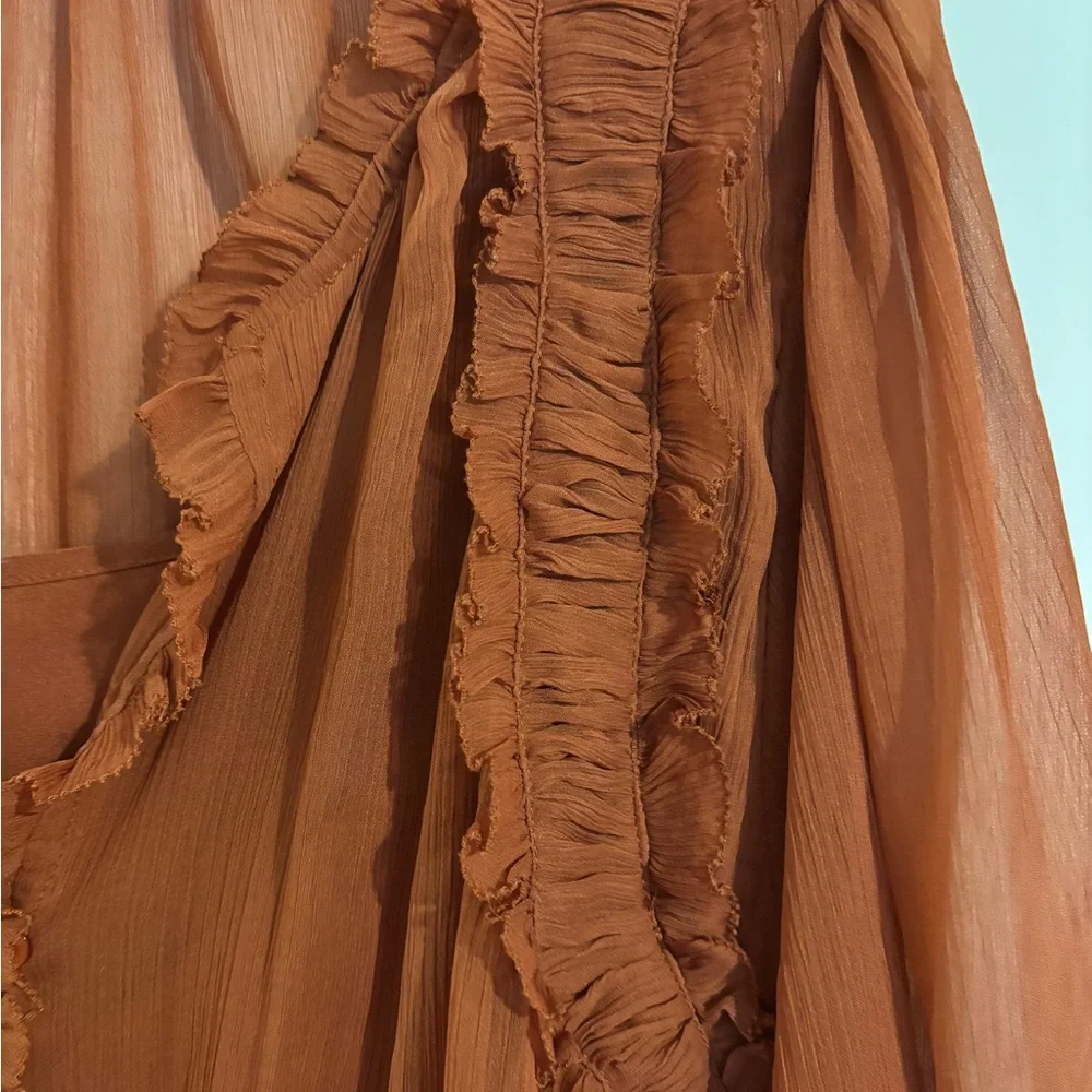 Women's Ruffled Blouse - Rust - Picture 9 of 12